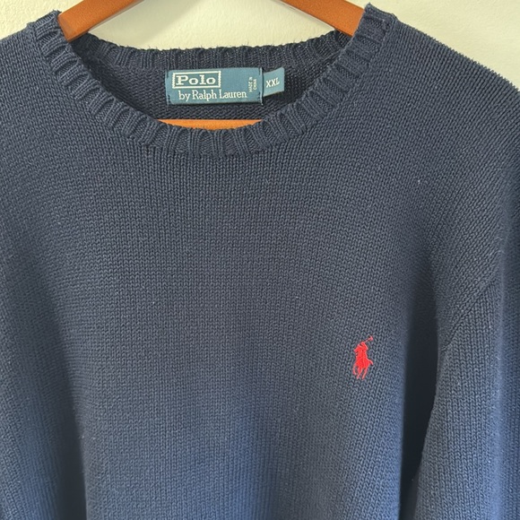 Polo by Ralph Lauren Navy Blue Cotton crewneck sweater, Size XXL, Very Good Cond - Picture 3 of 4